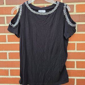 Liz Claiborne Petite - Soft Jersey Knit Cold-Shoulder Top - Size PM